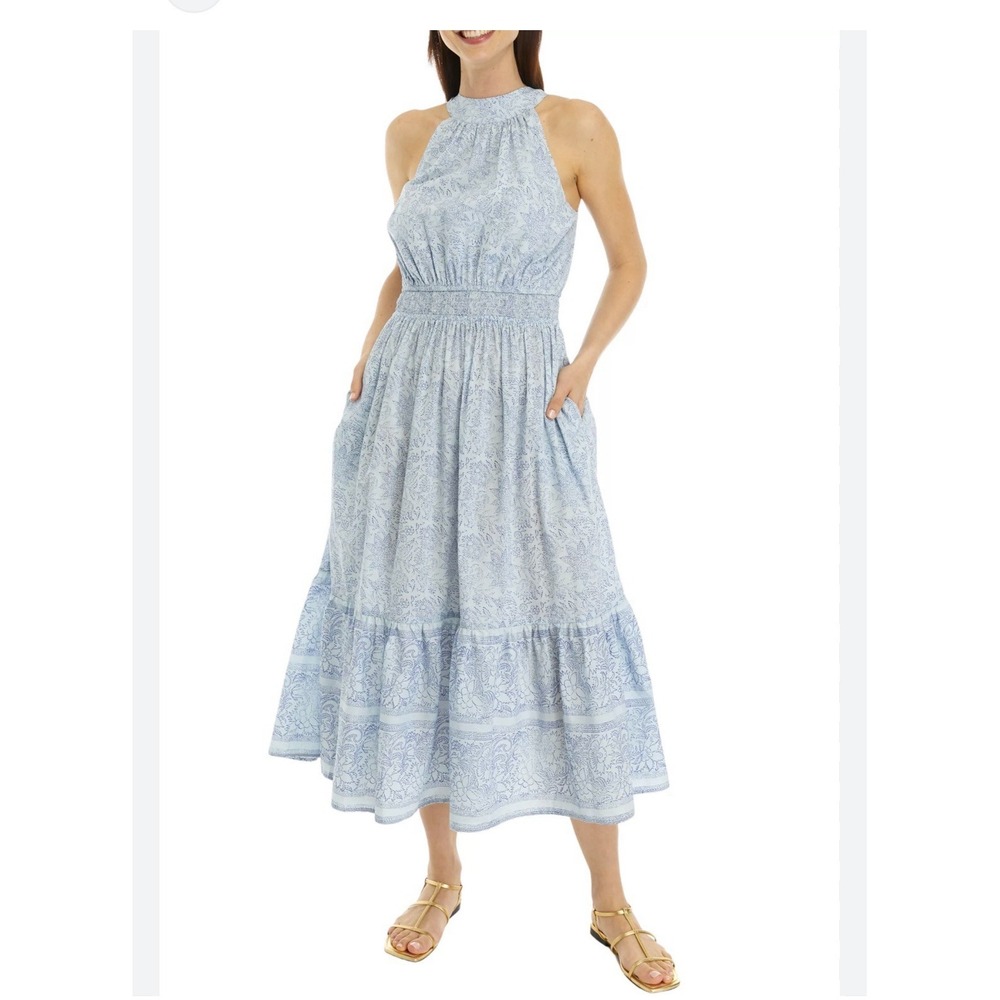 Wonderly Dress Women L Blue Floral Maxi Cottagecore Bohemian Layered
